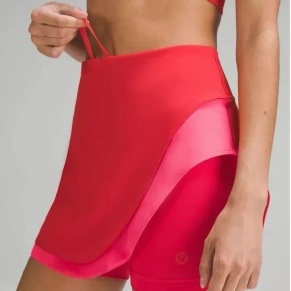 lululemon Tennis Skirt Size 2 Red Pink Asymmetrical Layered High Rise Skirt NWT - Picture 12 of 13